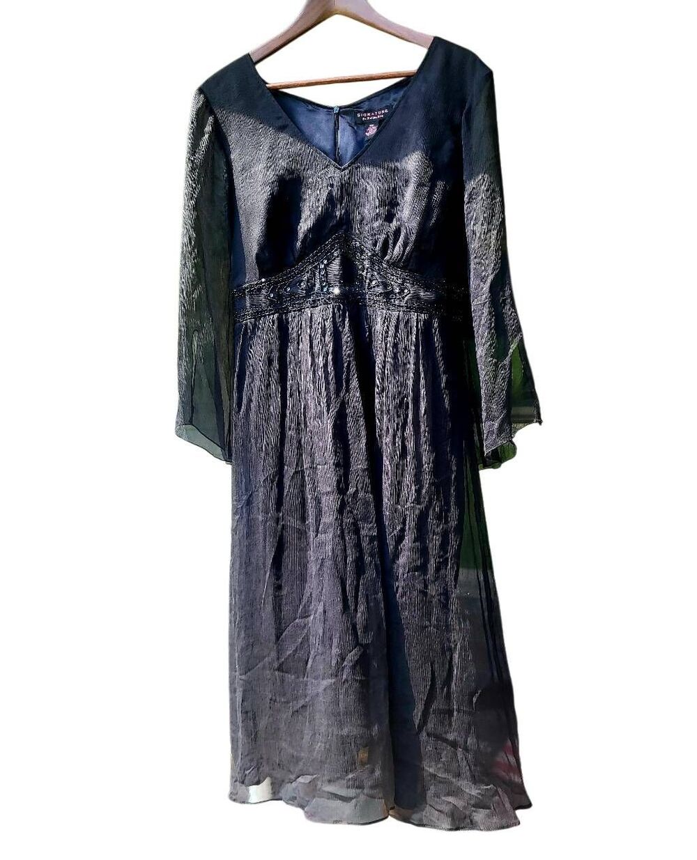 Vintage Robbie Bee Dress Women's XL Black Silk Witchy Gothic Whimsigoth Midi